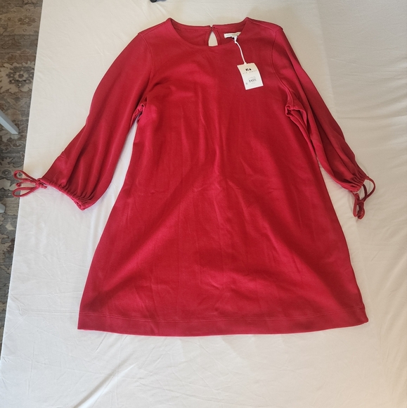 Elegant Red Mini Dress with Tie Sleeves - Picture 1 of 7